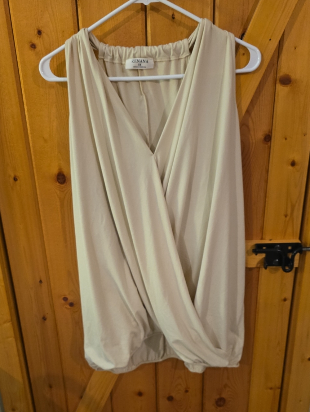 ZENANA Cream Draped Faux-Wrap Sleeveless Blouse Size 3X